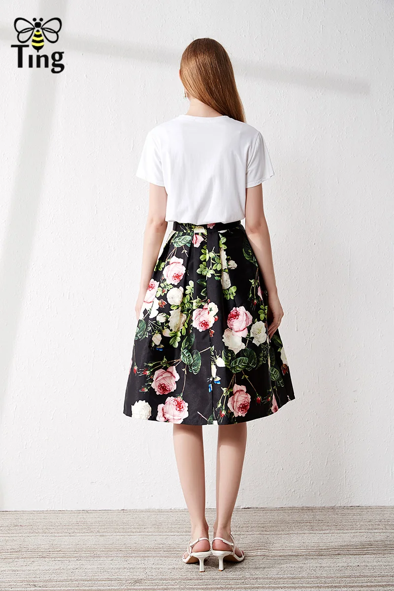 Tingfly/Классическая винтажная юбка с цветочным принтом в виде роз, 90 S, Женская весенне-летняя повседневная бальная юбка, юбка для офиса, Женская юбка, Saia