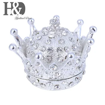 

H&D 2.8'' Creative Vintage Crystal Crown Design Jewelry Box Ring Trinket Case Christmas Birthday Gift, Small