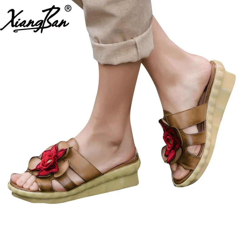 

Xiangban Brand Genuine Leather Women Slippers Flip Flops Summer Women Sandals Shoes Thick Soled Slippers Ladies