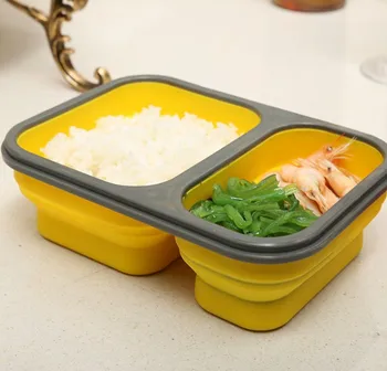 

900ml Silicone Collapsible Portable Lunch Box Food Storage Container 2 Cell Bowl Bento Boxes Folding Lunchbox Eco-Friendly