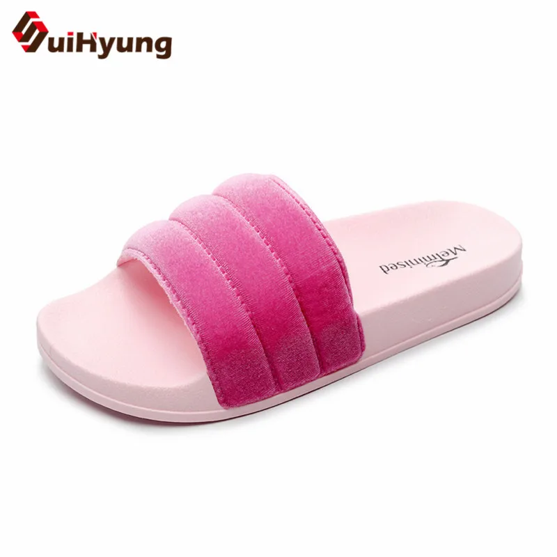 

Suihyung Women Summer Slippers Platform Slides Fashion Striped Flock Vamp Casual Flats Ladies Flip Flops Anti-slip Beach Shoes