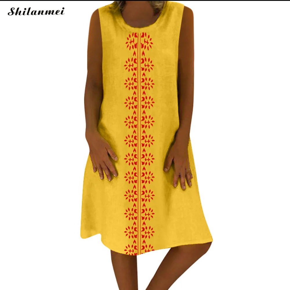 

Summer Linen Dress 2019 Celmia Women Tunic Top Sleeveless Loose Female Vintage Casual Sundress Sarafans Vestidos Plus Size S-5xl