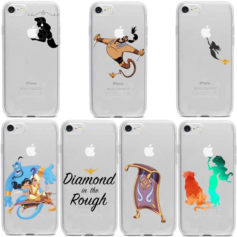 

Aladdin and Jasmine cartoon Adorable transparent TPU phone accessories Case for iphone 4 5 6 7 8 X XR Xmax plus Fundas Coque