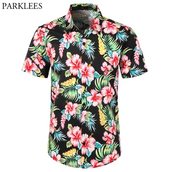 

2019 Summer New Men's Short Sleeve Hawaiian Shirt Fashion Casual Floral Print Tropical Shirts Holiday Party Camisa Hawaiana 3XL