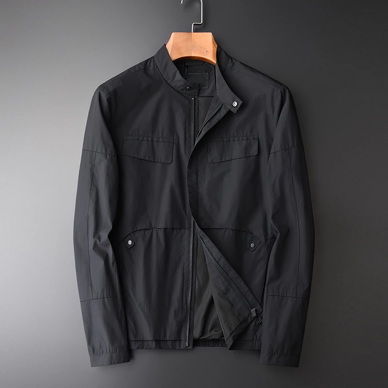 

Minglu Male Jacket Autumn New Chest Fake Pocket Design Stand Collar Mens Jackets And Coats Fashion Slim Fit Black Man Jackets
