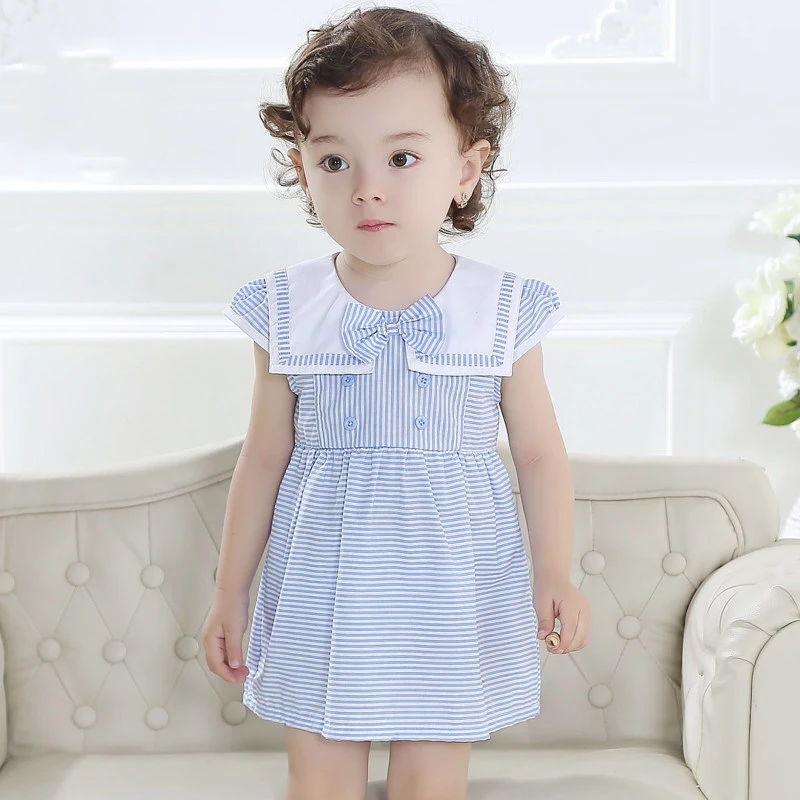 

2016 Summer Baby Girls Dress Sailor Design Clothes Light Blue Pink Dress for New Born Baby Girls Princess Party Dress Frocks