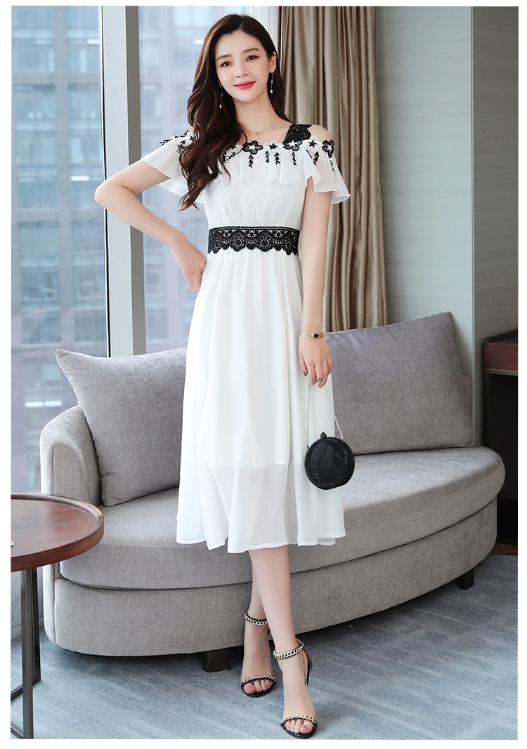 Корейское винтажное белое шифоновое платье бохо, летнее платье размера плюс, черное кружевное сексуальное платье миди, женское облегающее платье, элегантные вечерние платья