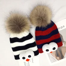 Новые модели осенне-зимних детских семян кунжута, вязаная шерстяная шапка ручной работы, шапка из меха енота