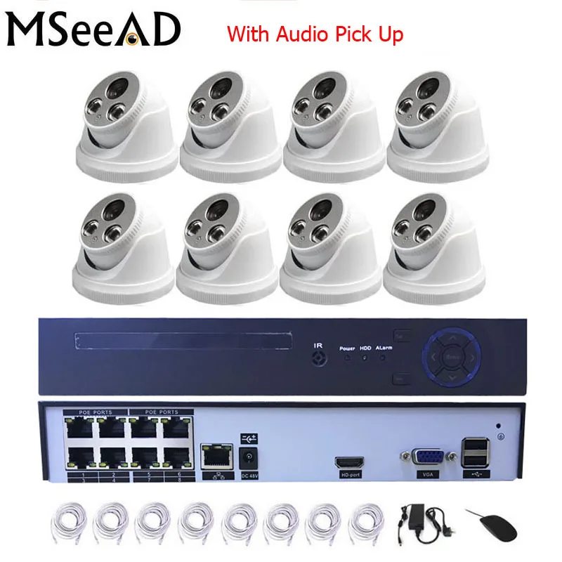 

Plastic Dome Indoor 8CH 1080P POE Kit POE NVR 8PCS 2.0mp PoE IP Camera With Audio Pick Up CCTV System Video Surveillance Set