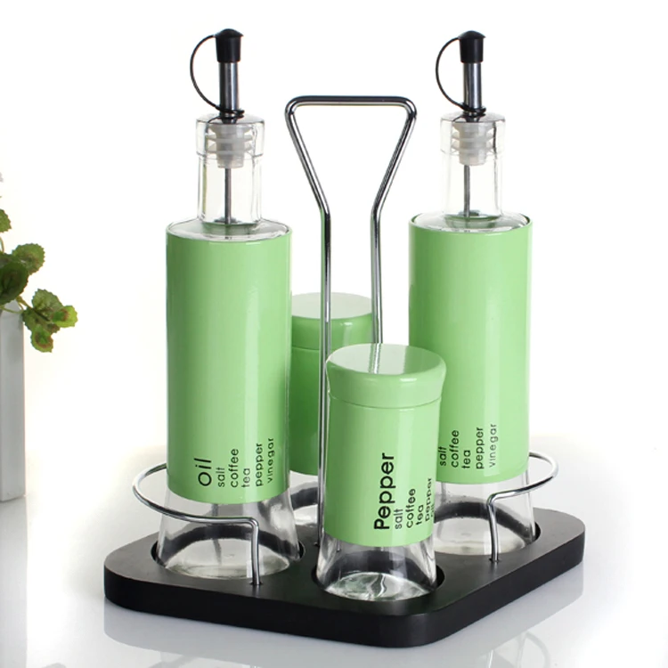 Kitchen supplies glass oil bottle combination set stainless steel cruet