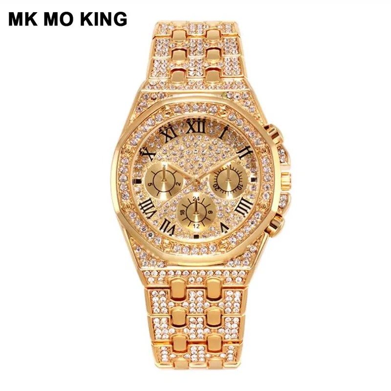Лидирующий бренд, женские часы с золотым браслетом, Полный Бриллиант, модные женские водонепроницаемые кварцевые часы, роскошный браслет, relogio feminino - Цвет: Золотой