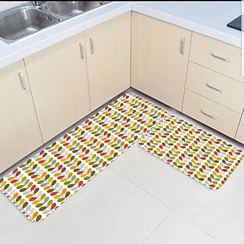 

2 Piece Kitchen Mats and Rugs Set Colorful Cute Autumn Leaves Home Deocr Non Skid Area Runner Doormats Carpet