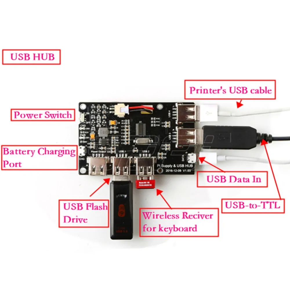 52Pi! 5-Порты и разъёмы 3800 мАч USB 2,0 концентратор Питание модуль, не включают в себя Батарея, для Raspberry Pi 3/2 Модель B/A+/Pi Zero