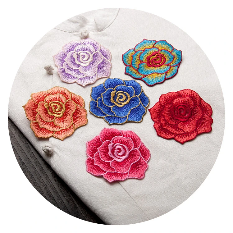 Sale 6 designs 8*8cm Sew on Rose Flower Patches Embroidered Applique
