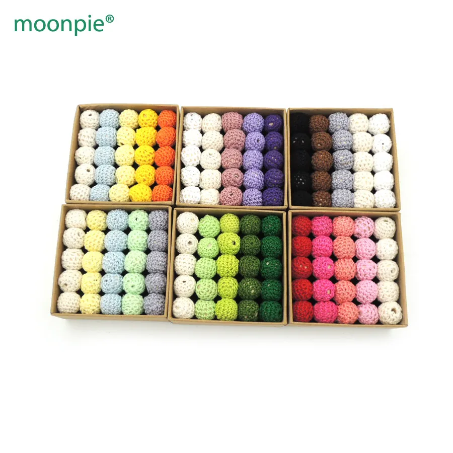 Moonpie 6 Color Set 20pcs 16mm Crochet Beads Organic Pastel Teething Coffee Yellow Green Purple Crochet Wooden Beads EA372