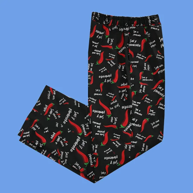 

Red Spicy Chef Pants Fashion Polyester Cotton Long Unisex Size Tight Pine Band Kitchen Trouser Red Peppers restaurant uniform