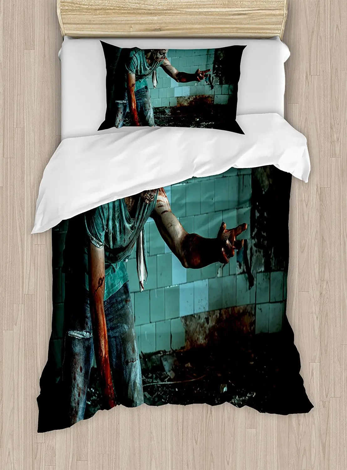 Zombie Duvet Cover Set Dead Man in the Old Abandoned House Nightmare Bloody Fantasy Art Scenery