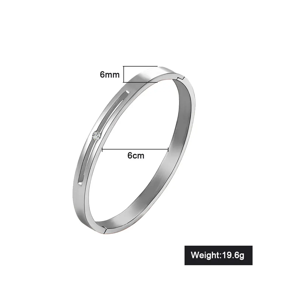 New FINE4U B047 316L Stainless Steel Cuff Bracelet For Women Tension Setting CZ Bracelets& Bangles 3 Colors Choices - Окраска металла: Silver-6mm