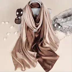 Новый дизайн Элитный бренд сплошной Шелковый летний шарф градиент Dip dye хиджаб для мусульманок шаль Длинный мягкий обёрточная бумага