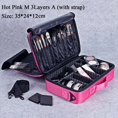 Хит, высокое качество, профессиональный органайзер для макияжа, для путешествий, большая емкость, сумка для хранения, чехол для костюма, s Bolso Mujer, косметический Чехол - Цвет: Pink M 3 Layers