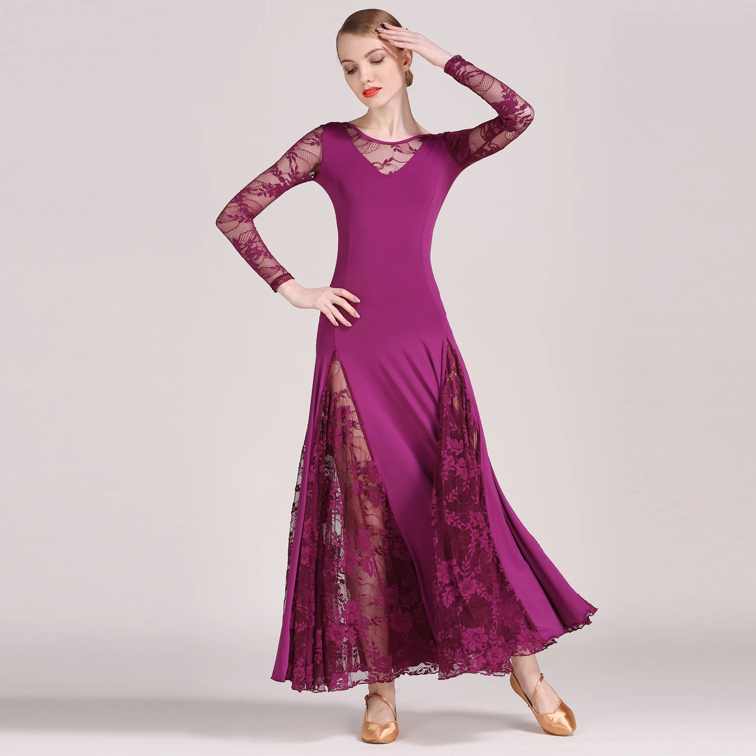 

S8017 Modern Dance Costume Women Lady Adult Dancewear Waltzing Tango Lace Ballroom Costume Evening Party Dress