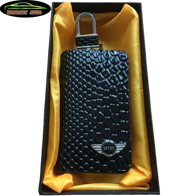 

KUNBABY Snakeskin Leather Car Key Case Cover Key Holder Key Wallet For Mini Cooper Car Styling