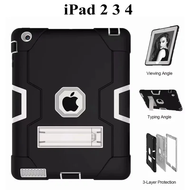 

New Armor Case For iPad 2 3 4 Funda Kids Safe Heavy Duty Silicone Hard Cover For Apple ipad 234 9.7 inch Tablet Case+film+pen