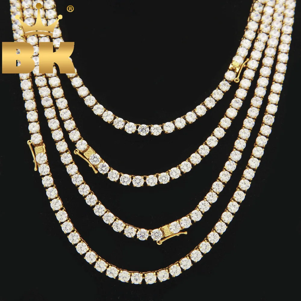 Stainless Steel Cubic Zirconia CZ Tennis Chains 4mm&5mm&6mm Width Gold