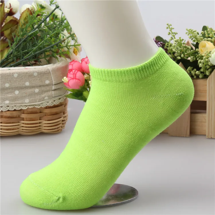 1 пара, женские хлопковые носки, лето, осень, весна, милые яркие цвета, носки-башмачки, низкие невидимые короткие носки для женщин, тонкий носок, Тапочки - Цвет: Green