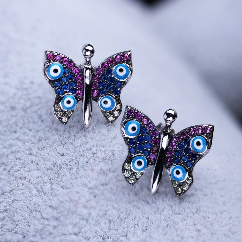 

Newranos 925 Sterling Sliver Butterfly Earrings Multi Color Zirconia Enamel Earrings Silver Statement jewelry for Women Jewelry
