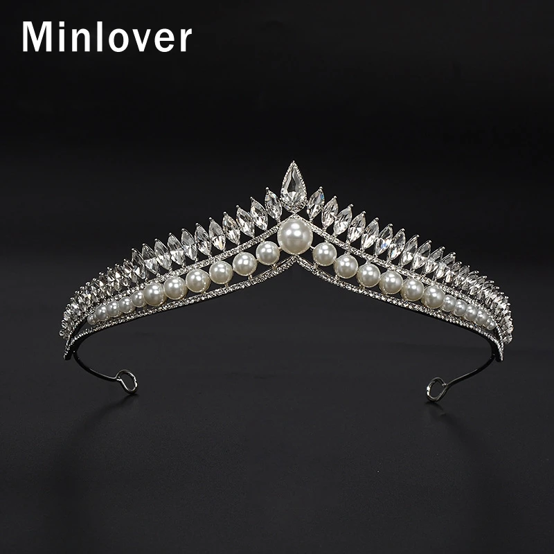 

Minlover Luxury Sparkling Crystal Bride Tiaras Crowns Simulated Pearl Headbands Wedding Hair Accessories Jewelry for Women HG183