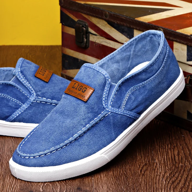 OUDINIAO Fashion Demin Breathable Mens Loafers Canvas Shoes Blue Black Designer Sneakers For Men Loafers Slip On Plimsolls