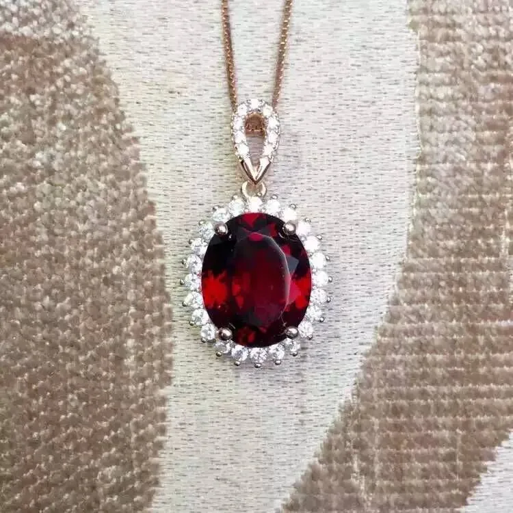 

KJJEAXCMY boutique jewelry,Garnet female Necklace Pendant with natural S925 silver rose gold set with Sterling Silver