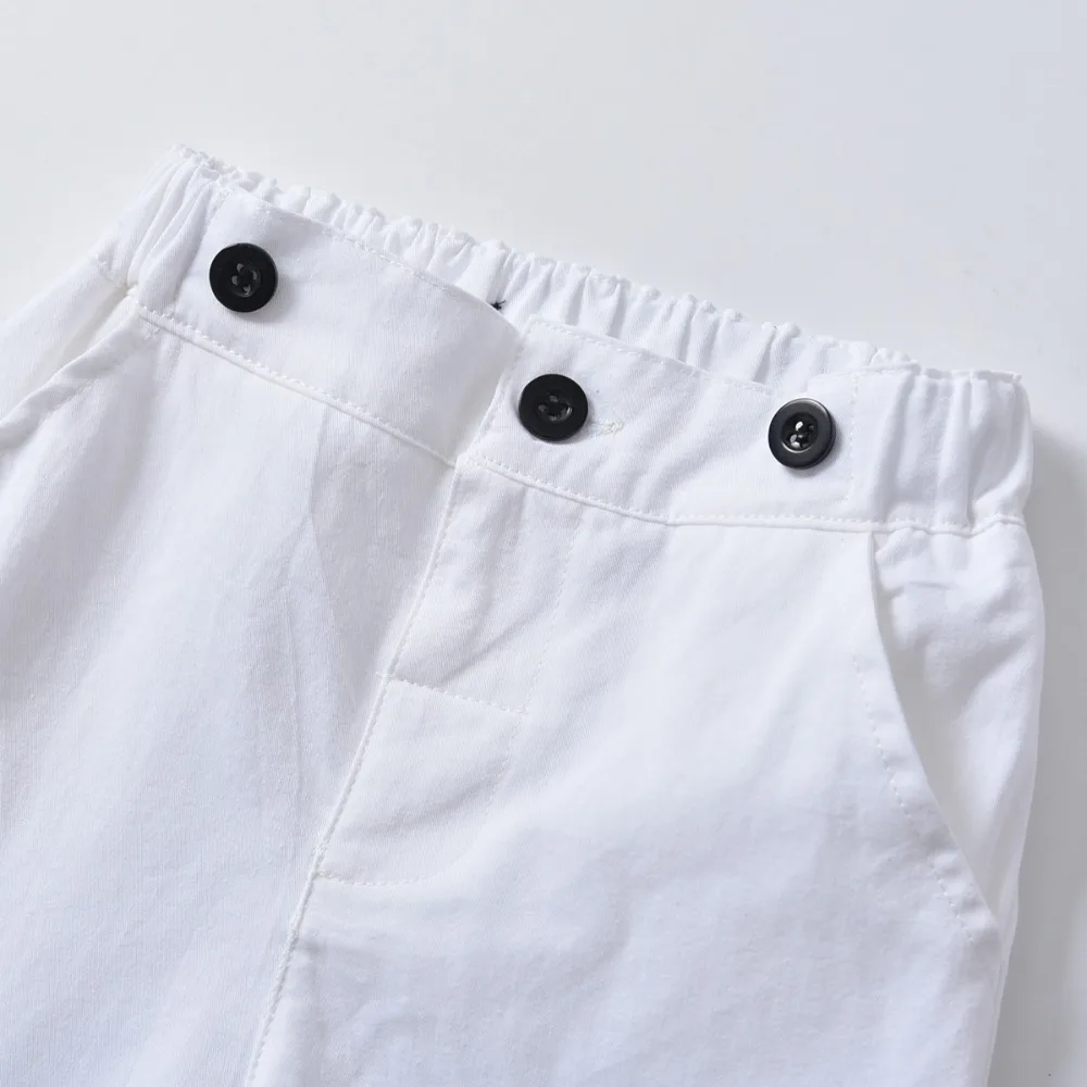 Одежда для маленьких мальчиков в джентльменском стиле: синяя рубашка+ белые шорты с лямками Одежда для новорожденных комплект одежды для маленьких девочек, костюм Conjuntos bebe Camisa manga