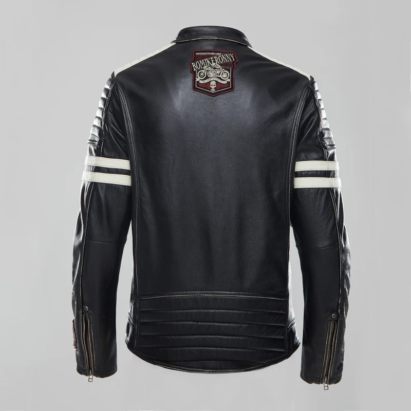Мужская винтажная черная мотоциклетная куртка из натуральной воловьей кожи, облегающая байкерская куртка, зимние пальто, S-XXXL