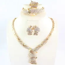 Африканский бисер, ювелирный набор для женщин, золотой цвет, кристалл, Свадебная вечеринка, ожерелье, браслет, серьги, кольцо, набор ювелирных изделий