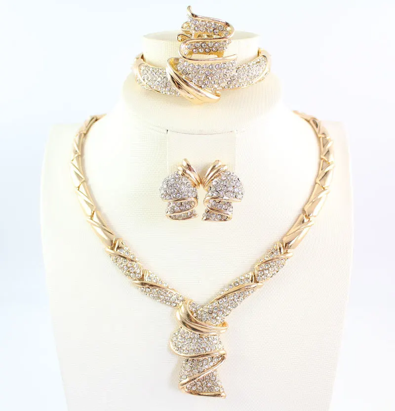 African Beads Jewelry set Women Gold Color Crystal Wedding Party