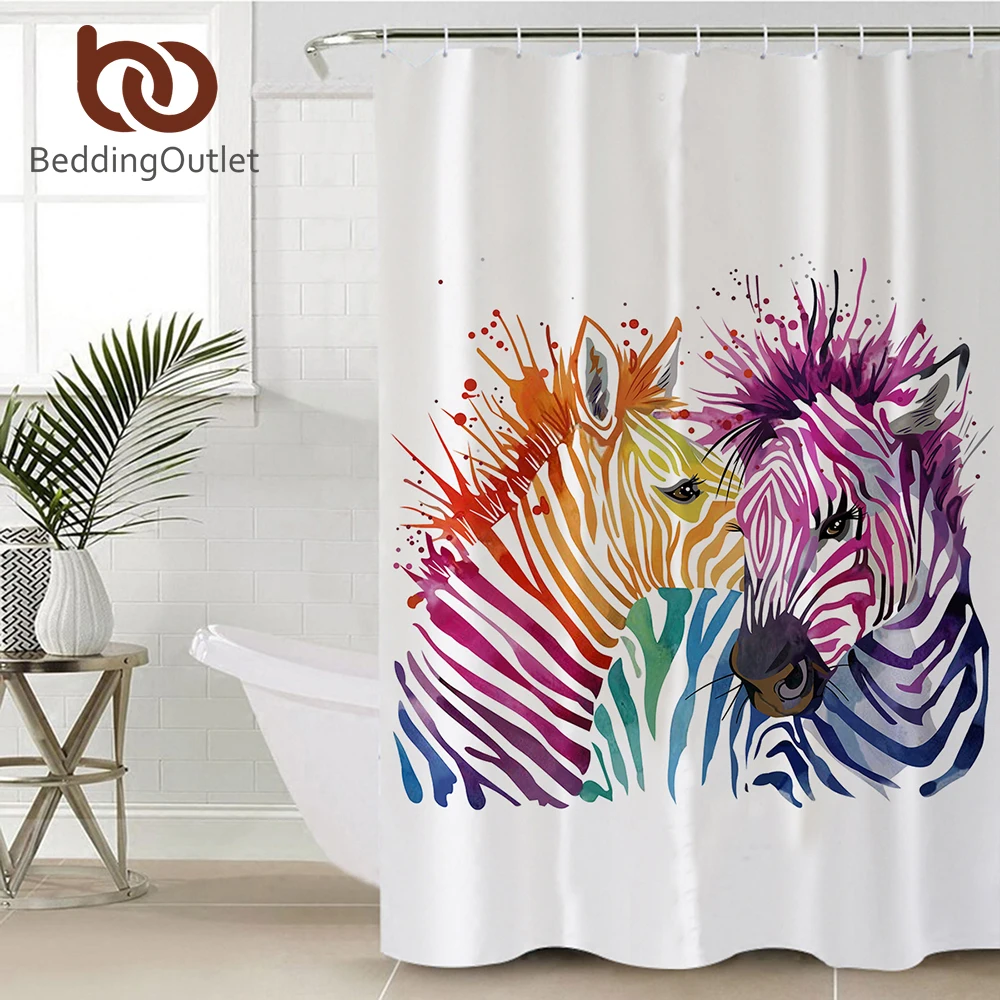 

BeddingOutlet Safari Zebra Decorative Shower Curtain Waterproof Tropical Rainbow Animal Bath Curtain With Hook for Bathroom