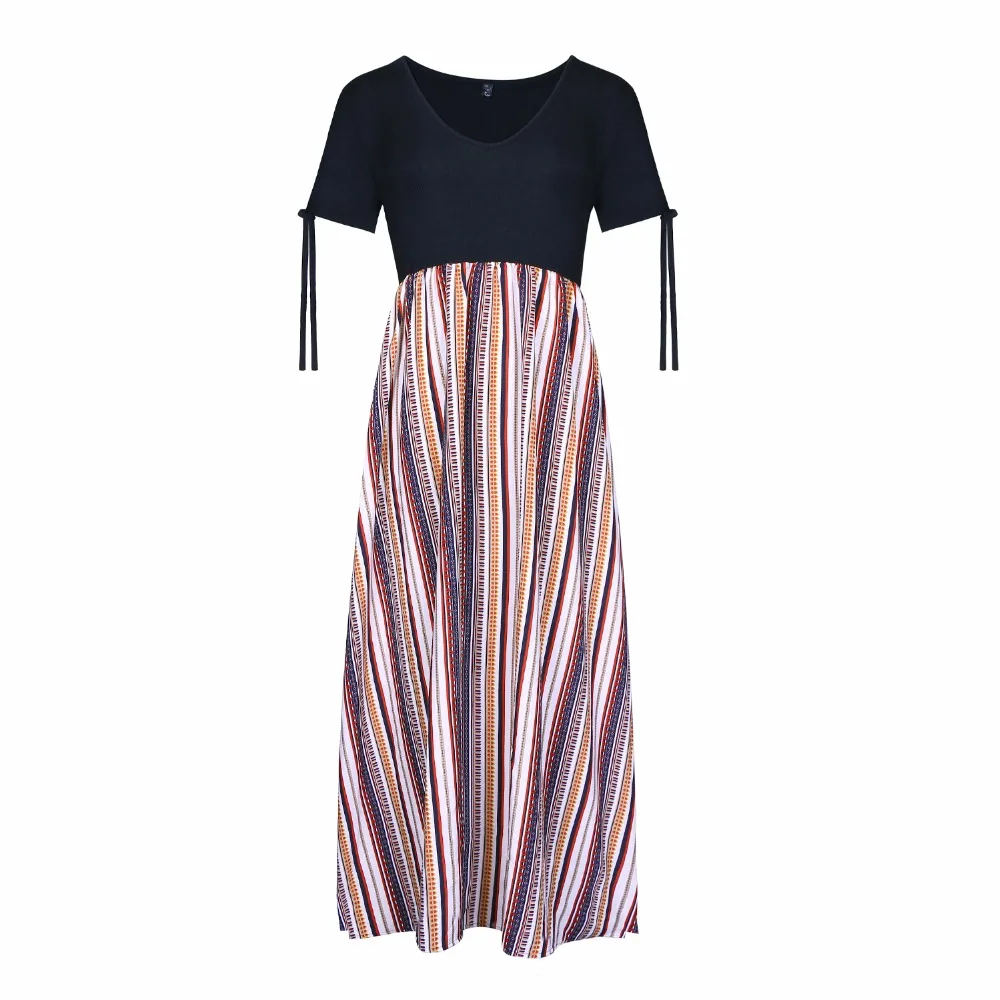 Casual dress women Striped Long Boho Dresses Lady Beach Summer Maxi ...