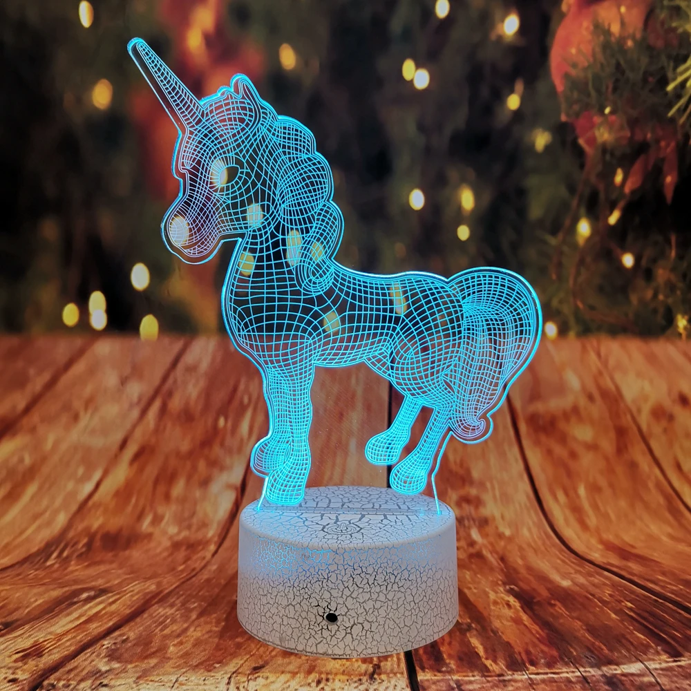 

New 3D Cute Unicorn Crack Base Night Light 7 Color Gradient Automatic LED Lamp Kids Light Toys Party Birthday Decor Lamp Gifts