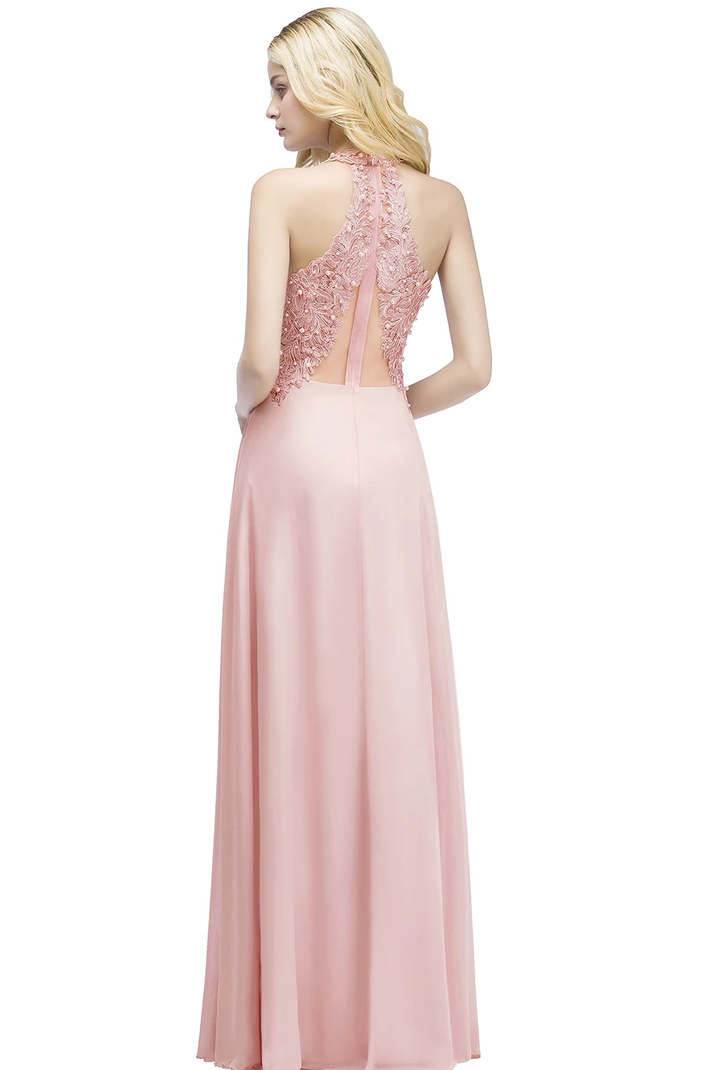 Розовое длинное платье для выпускного вечера с бретелькой длиной до пола, вечерние классический наряд платье трапециевидной формы платья с открытой спиной на выпускной с жемчугом