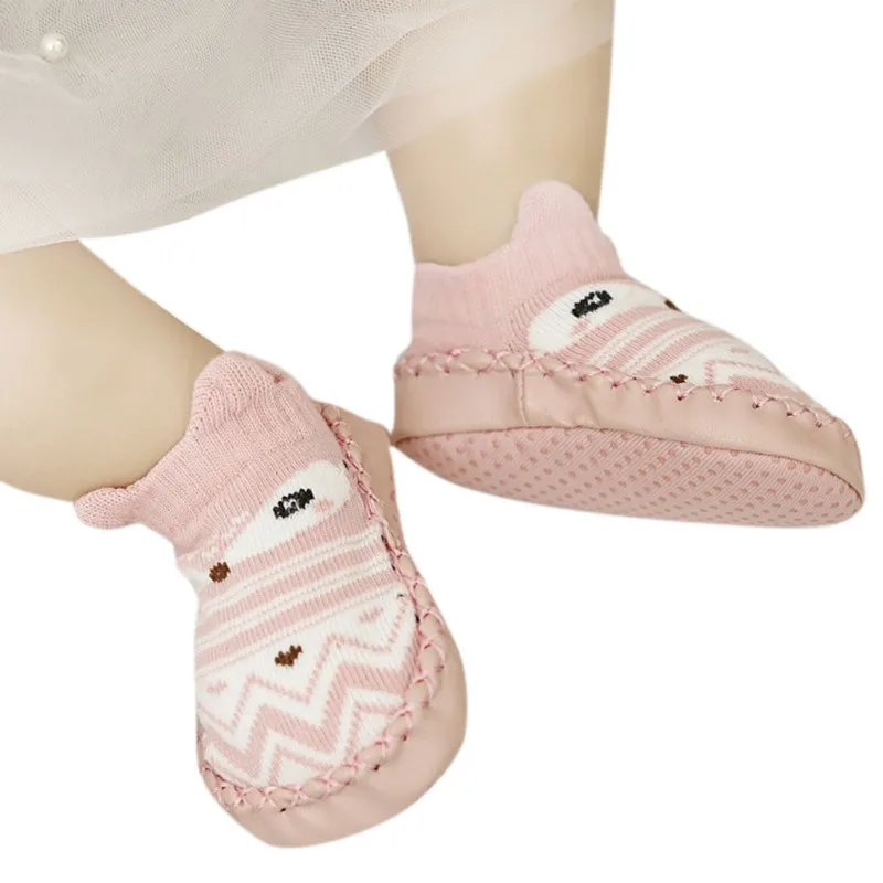 Модные Мультяшные носки детские носки-тапочки нескользящие носки для малышей, новые хлопковые носки для прогулок - Цвет: Розовый