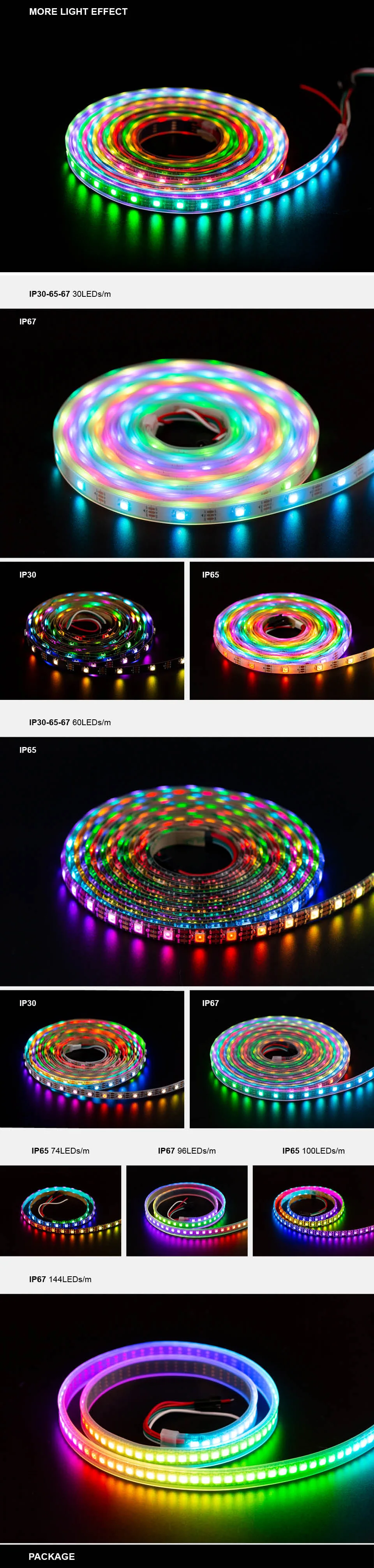 Оптовая продажа WS2812B пиксель RGB Led Strip Light 1 м/4 m/5 m 30/60/74/96/144 пикселей/светодиодов/m индивидуально адресуемых IP30/65/67 DC5V