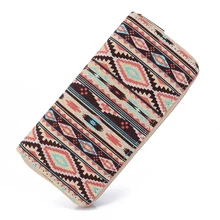 Sansarya 2017 Boho Striped Printing Canvas Long Women Wallet Ladies Card Holder Tribal Female Purse Bag With Cupreous Zipper