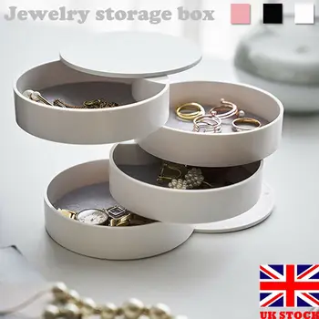 

360° Earring Ring Jewelry Storage Box Makeup Organizer for Women Gift Portable 4 Layers Choker Ring Necklace Box Display Caskets