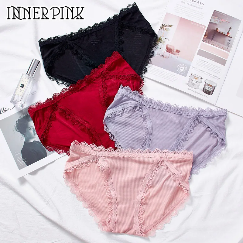 

3 Pieces Women's Sexy Lace Edge Ice Silk Panties Female Low Waist Breathable Briefs Women Cotton Crotch Underwear Underpants