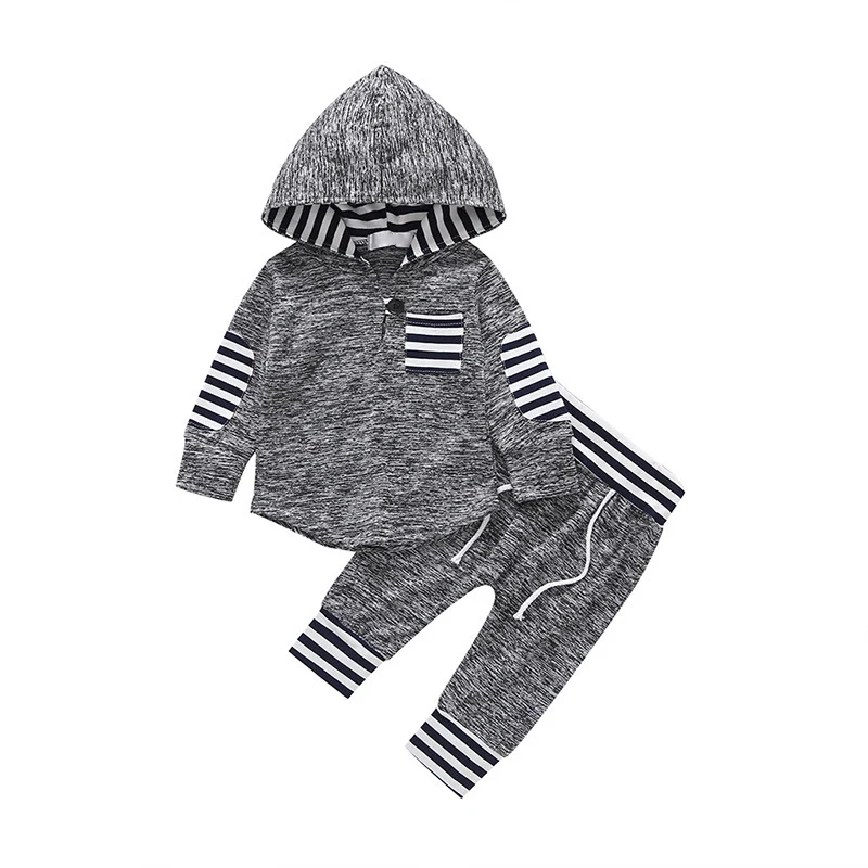 

Baby Girl Boy Hoodies Set Autumn Winter Fashion Toddler Striped Hooded Tops Long Pants Outfits Set Newborn Kids Set 2pcs clothes
