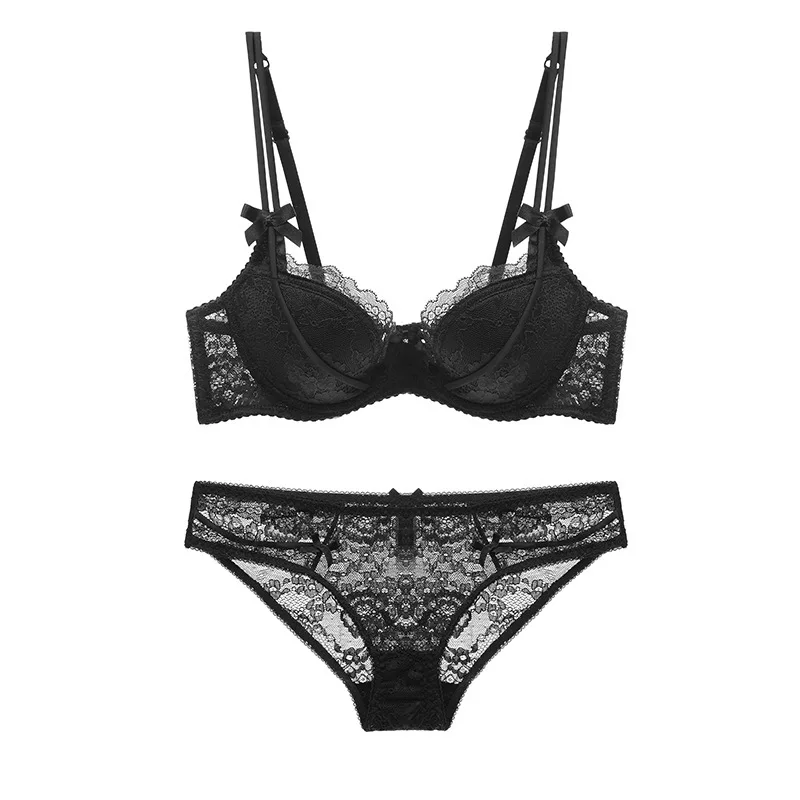 Women Push Up Underwire Bra and Panty Set Lace Soft Cotton Cup Lingerie Set