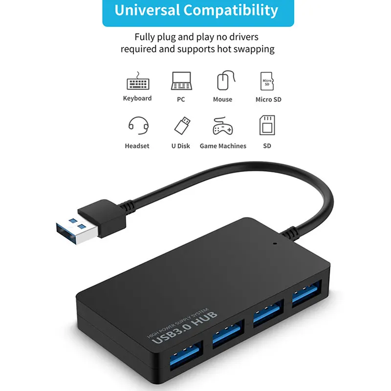 Новинка 5 Гбит/с, высокая Скорость 4-Порты и разъёмы USB 3,0 Портативный компактный концентратор адаптер для ПК, ноутбука, компьютера,, Drop shipping