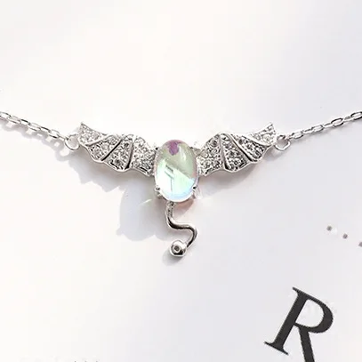 evil bat moonlight stone necklace women 100% 925 Sterling silver nacklace Jewellery Clavicle chain pendant charms gift
